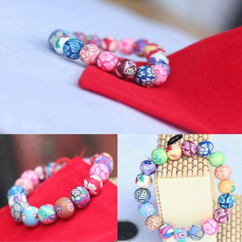 Soft Clay Bead Bracelet for Women Jewelry Colorful Polymer Clay Flower Round Beaded Charms Bracelets