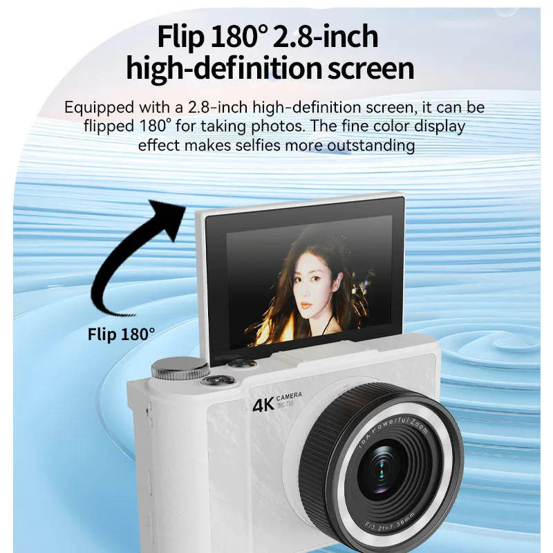 

4K 64MP Digital Camera 180° Flip Screen 16X Zoom Portable Vlog Camera for Students Beginners