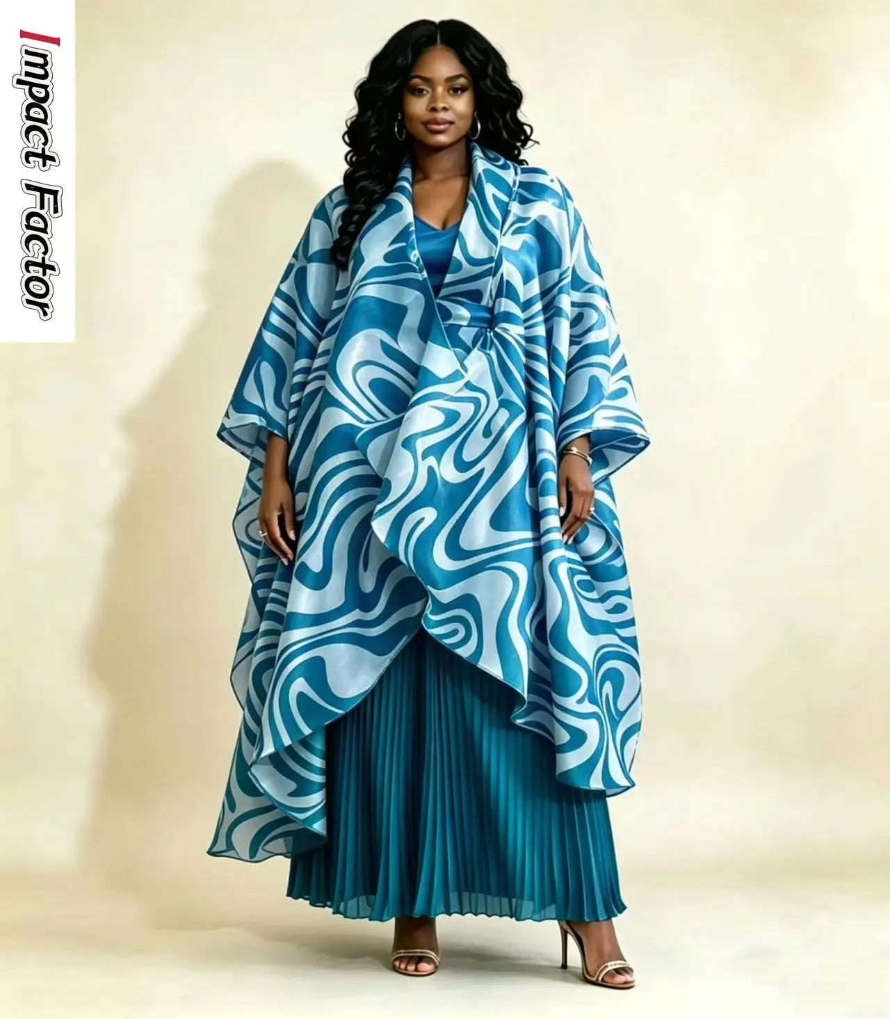 

2026 Miyake Pleated African Printed Loose Pants + Short-sleeved Top + Organza Shawl Three-piece Pants Cover