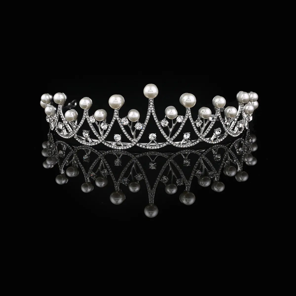 

Rhinestone Pearl Crystal Tiara Bridal Crown Wedding Prom Pageant Elegant Alloy Hairband Shiny Diamond Texture Sparkling Headband