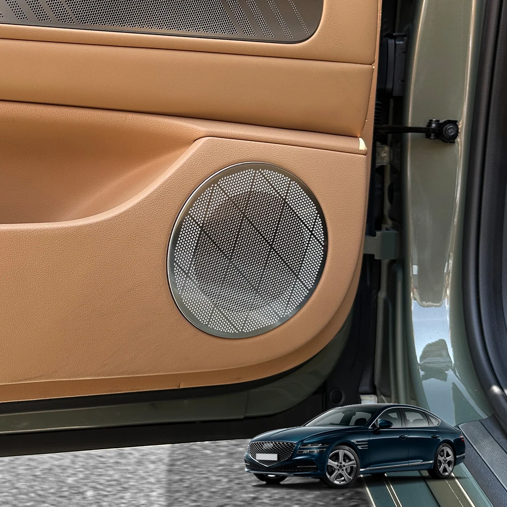 

4PCS Silver Stainless Steel Car Door Speaker Decoration Cover Trim Accessories LHD/RHD For Genesis G80 RG3 2021-2024