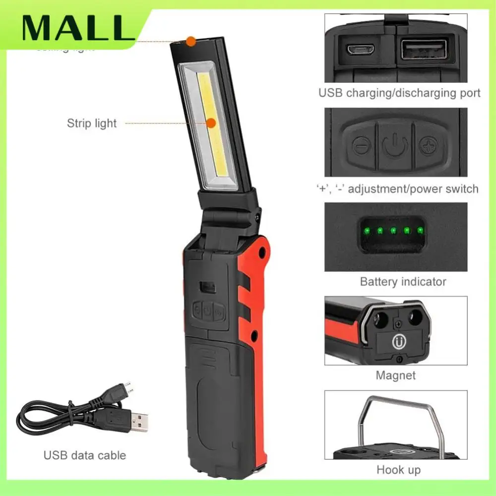 MALL Super Bright COB LED Working Light With Magnetic Base & Hook USB Rechargeable Dimmable Flashlight For Outdoor Car Repair