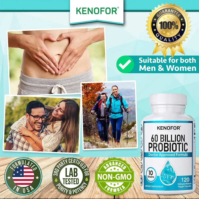 Kenoffor โปรไบโอติก60พันล้านสนับสนุนสุขภาพของลำไส้บรรเทาก๊าซท้องอืดท้องผูกสนับสนุนอาหารเสริมสุขภาพกระเพาะอาหาร