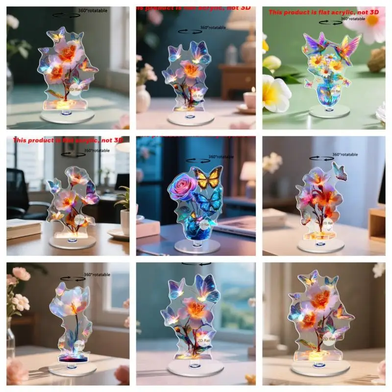 2D Acrylic Purple Tulip Flower Vase Home Living Room Tabletop Office Decoration Ornament Gift