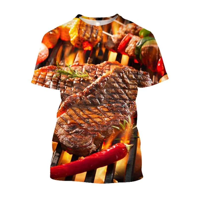 New 3D BBQ For Life Printed Graphic T Shirt For Men Kid Casual Steak Kebab T-Shirt Oversized Outdoor Party Streetwear BBQ Tshirt