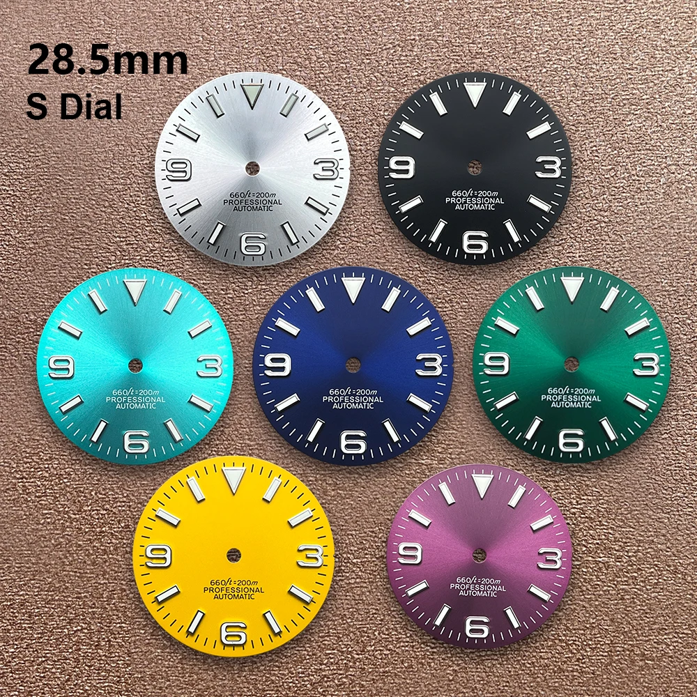 

28.5mm S Logo Exp lorer Dial Fit NH35/NH36/4R/7S Japanese Automatic Movement Green Luminous Watch Modification Accessories