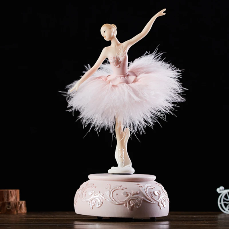 Creative Ballerina Music Box Romantic Color Swan Lake Dancing Girl with Feather Skirt Birthday Gift for Kids Rotating Music Box