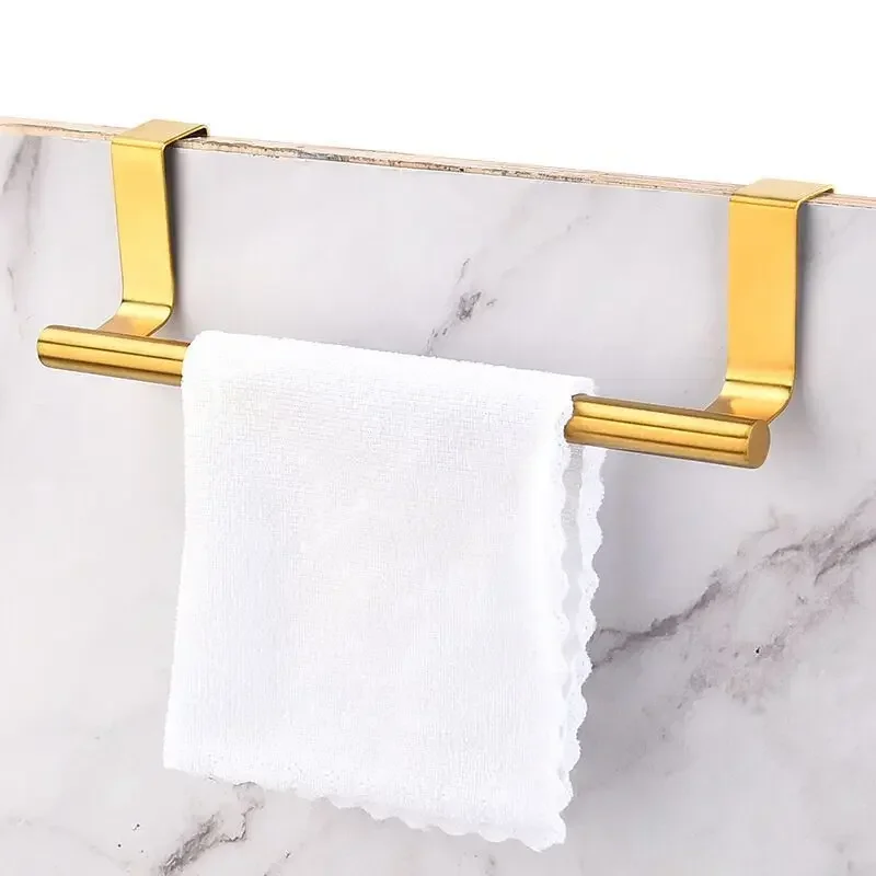 

1pcs Towel Rack Over Door Hanging Holder Kitchen Towel Rack Stainless Steel Bathroom Kitchen Cabinet non-drilling rack Ecoco