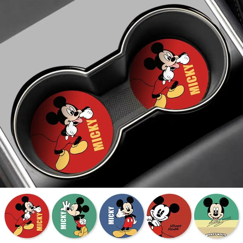 Posavasos de coche de Mickey Mouse de Disney, decoraciones antideslizantes, portavasos, manteles individuales, dibujos animados de Anime, insertos antideslizantes, almohadillas interiores