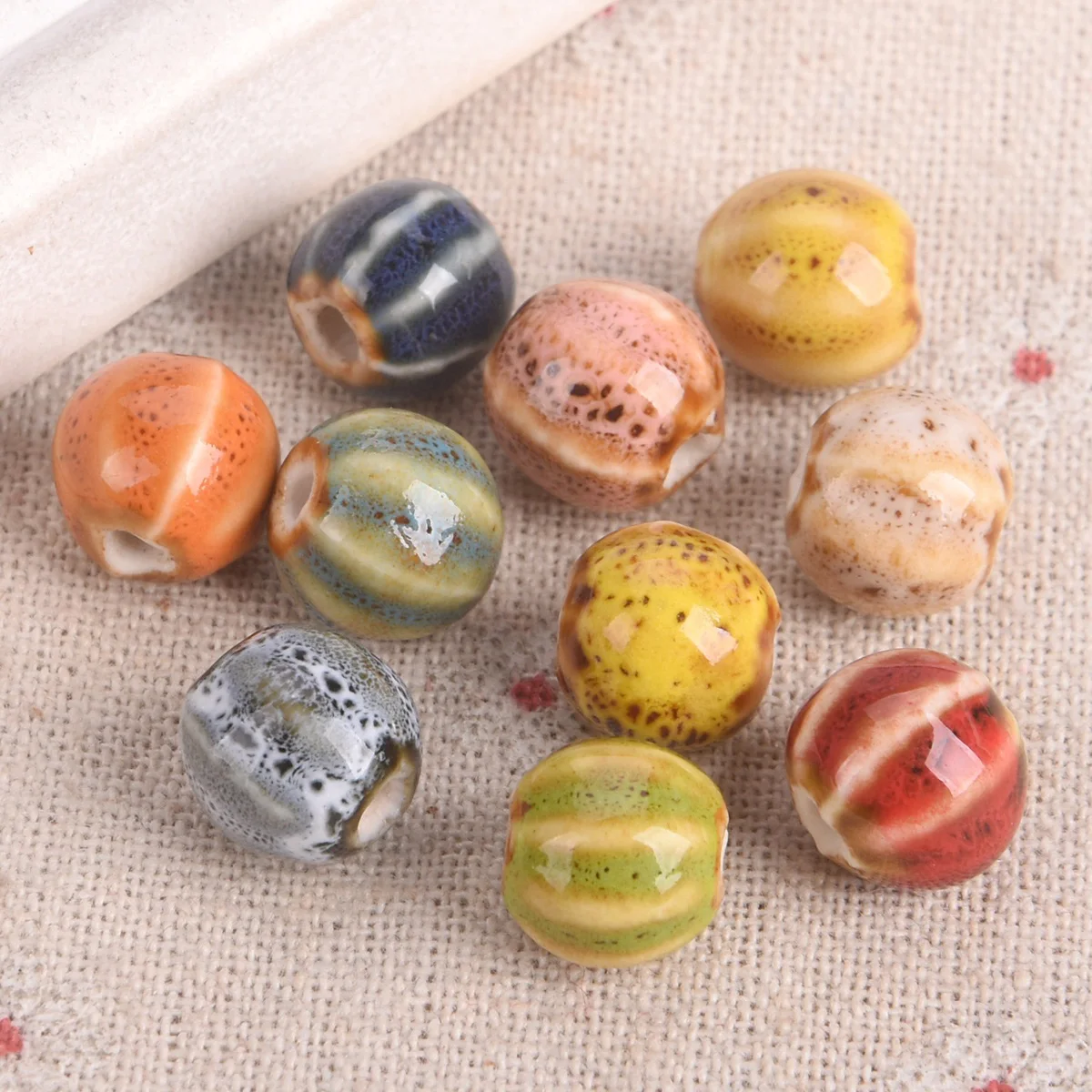 

10pcs Round Pumkin Pattern 11mm Handmade Ceramic Porcelain Loose Spacer Beads For Jewelry Making DIY Bracelet Findings