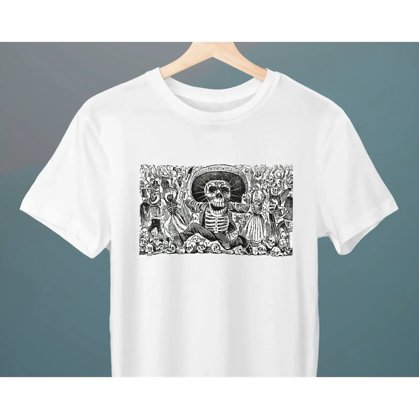José Guadalupe Posada Calavera Oaxaqueña Skull Art T Shirt Mexican Day of The Dead Halloween  vintage Washed Casual