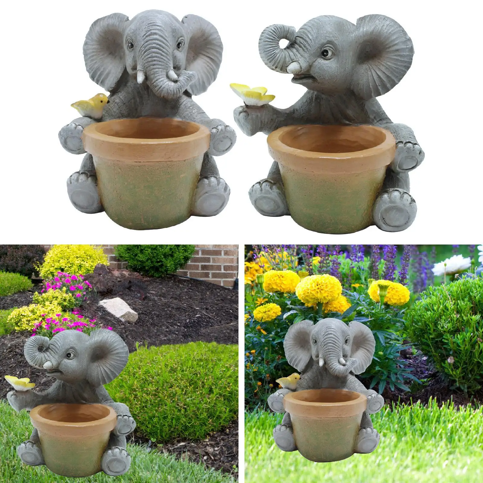 

Garden Elephant Statue Planter Cute for Living Room Outside Indoor Outdoor