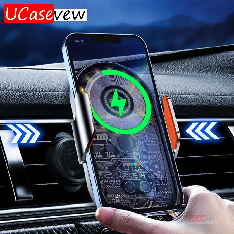 Car Phone Holder Transparent Magnetic Car Navigation Support Frame 15W Wireless Charger Quick Charging Car Phone Holder C13