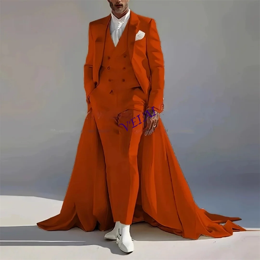 CustomizedMen Banquet Three Piece Suit Attire Set, Long Tail Suit Jacket Pant Waistcoat for Men, Wedding Groom Suit XS-4XL Many