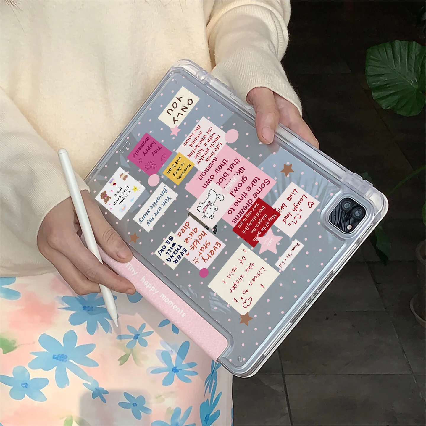 Cute Pink Polka Dot Memo Y2K Y-Fold Tablet Case For iPad Pro 11 12.9 13 A16 M2 M4 M3 M5 5/6/7/8/9/10/11th Mini Air 3 4 5 6 Cover