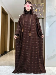 New 100% Cotton Ramadan Muslim Double Hat Solid Cotton Abaya Dubai Turkey Islam Prayer Clothes Dress Islam Women Dress Kaftan