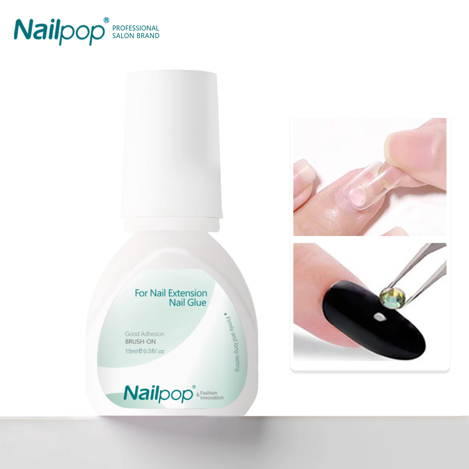 Nailpop 15ml Brush On Nail Glue Easy Application Long-Lasting Super Strong Nail Bond for Acrylic Nails Nail Tips Press On Nails