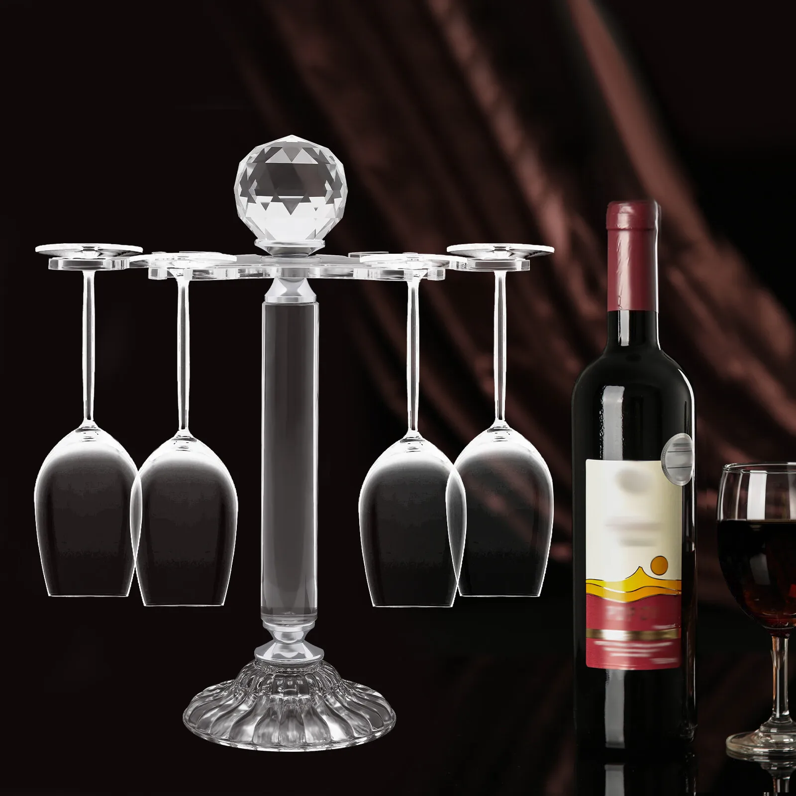 Rotate 6 Wine Glass Storage Holder Elegant Desktop Crystal Glass Stemware Rack