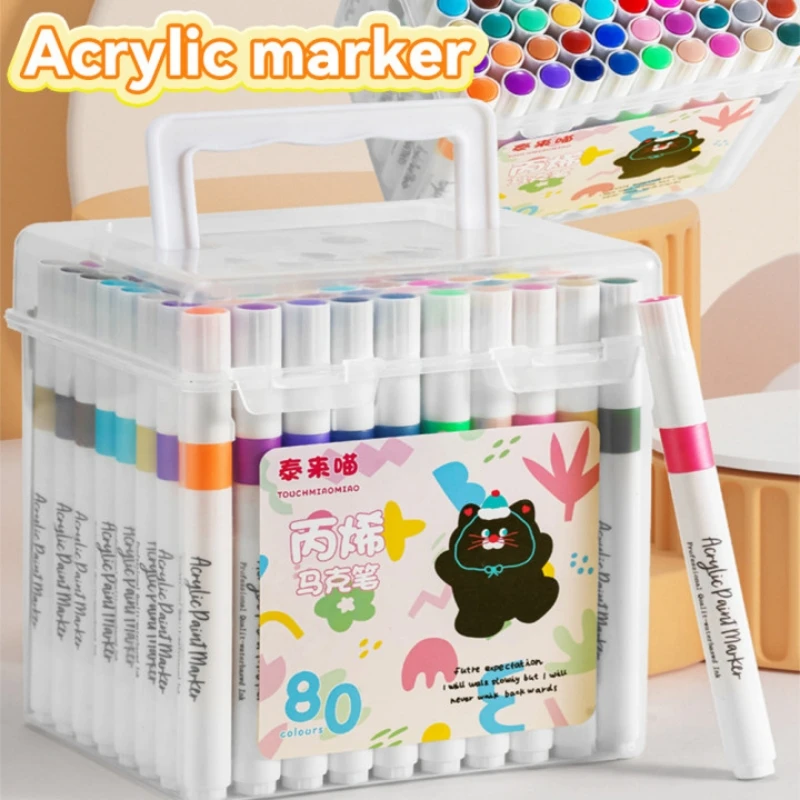 Rotuladores de Colores acrílicos para niños, suministros escolares de 24/36/48/60/80 piezas, para pintura artística, dibujo DIY para tarjetas,