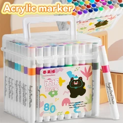 24/36/48/60/80Pcs Acrylic Colors Markers Art Painting Pen DIY Drawing for Card Rock Wood Stone Glass Children School Supplies