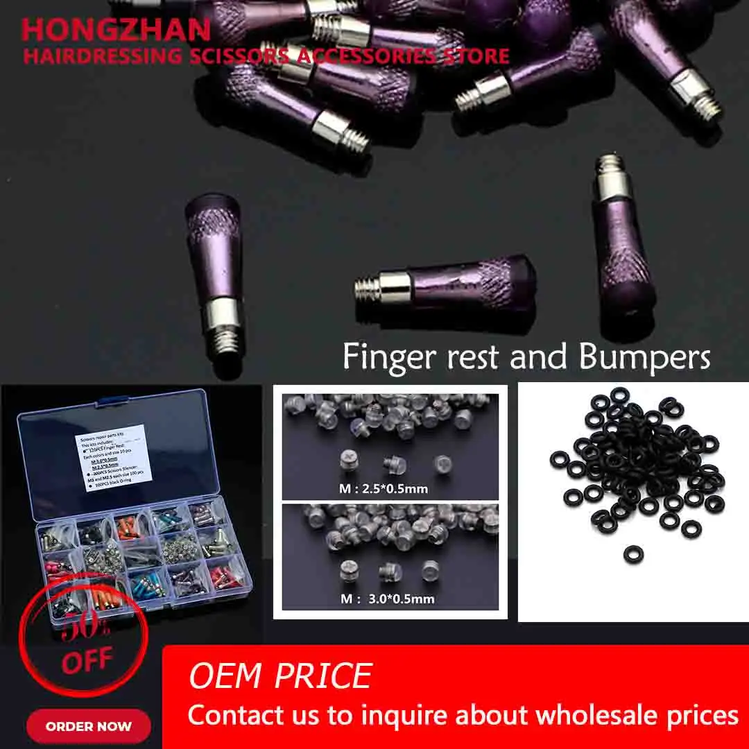 1 Box Hair Scissors Accessories 120pcs Mix Sizes Finger Rest 200pcs Mufflers 100pcs O-rings for Hairdressing Repair
