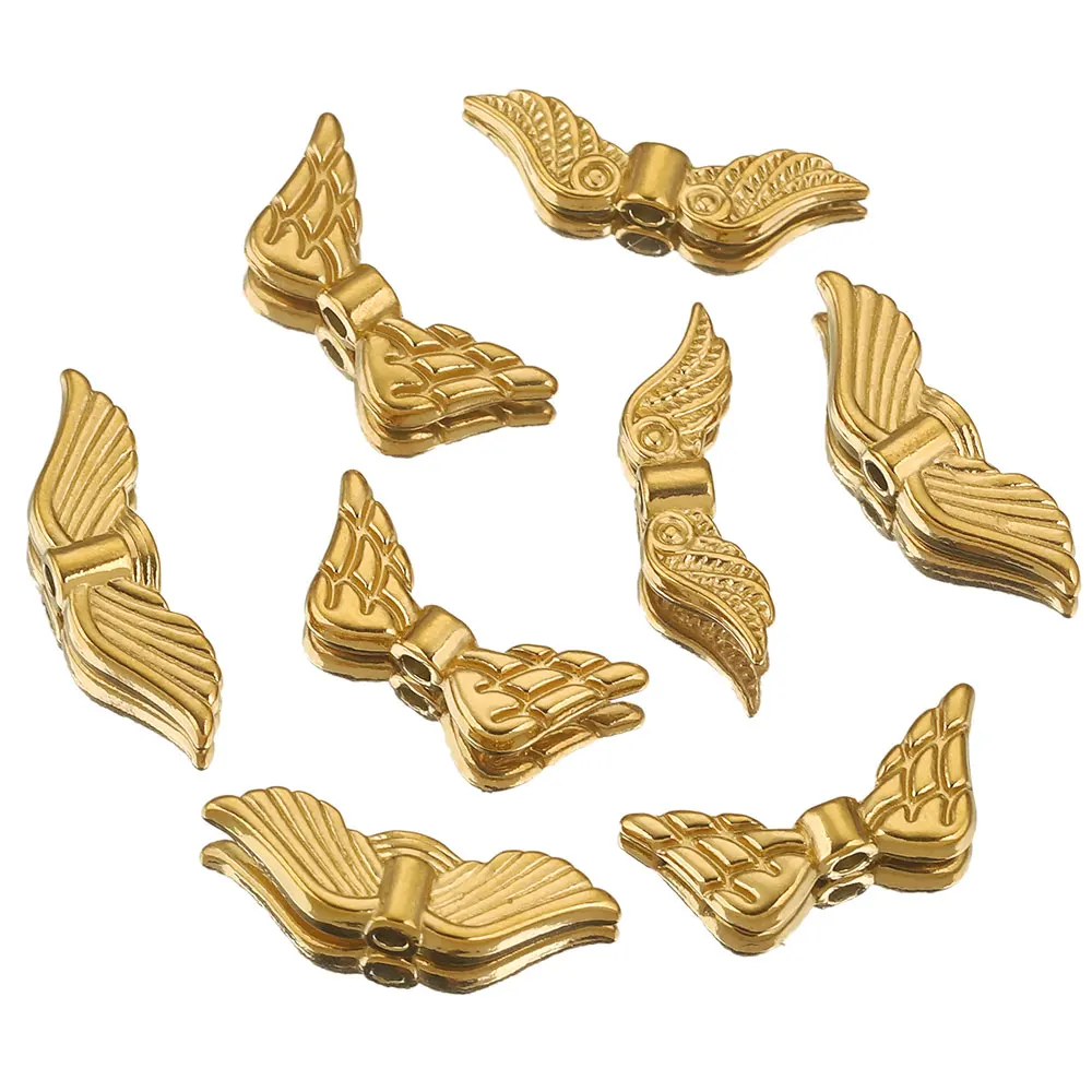 5PCS Stainless Steel Flat Angels Wings Beads Gold Plated Spacer Beads for Needlework DIY Bracelet Jewelry Making Findings Waist
