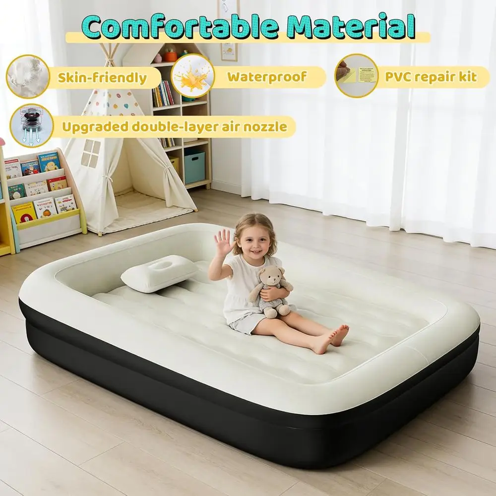 Portable Kids Air Mattress with Safety Sides, Electric Pump, and Carry Bag - Lightweight Toddler Travel Bed for Outdoor Sleeping