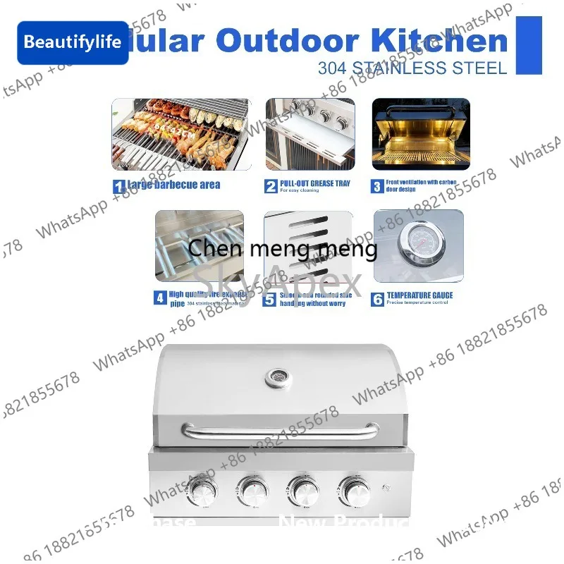 

Газовый гриль A56 с 4 конфорками из нержавеющей стали, для улицы и дома, на пропане, с антипригарным покрытием, термостойкий, для кухни на открытом воздухе, хит продаж