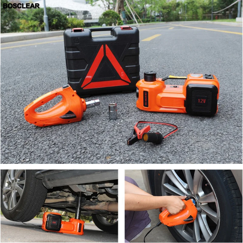 12V Electric Wrench Car Hydraulic Lift Jack 5ton Tire Inflator Pump LED Flashlight Safe Hammer Tire Change Tool Box Professional