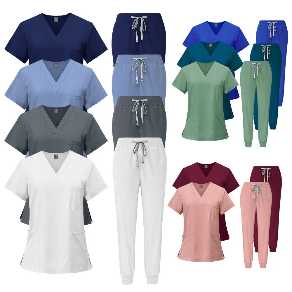 

Elastic Solid-Color Workwear Set - Women’s Nurse Scrubs for Hospital Doctors & Pet Hospital Care Professionals