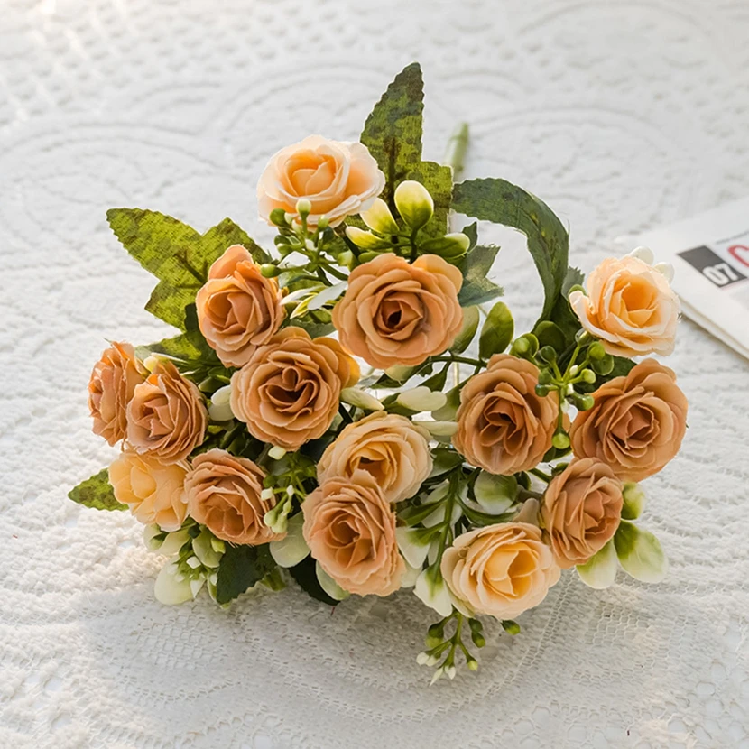 

15pcs Artificial Flowers Silk Roses Wedding Party Bridal Bouquets Christmas Wreath Vase Room Decorations Home Yard DIY Scrapbook