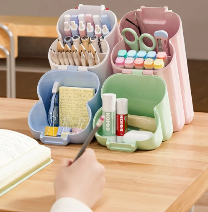 Multi-grid Divided Foldable Pencil Storage Box, Vertical Desktop Pen Organizer, Large Capacity Plastic Pencil Case for School