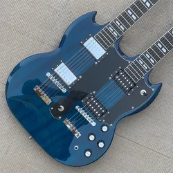 Relic Blue 12 & 6 Strings Slash 1275 Double Neck SG Electric Guitar Split Parallelogram Inlay guitars guitarra