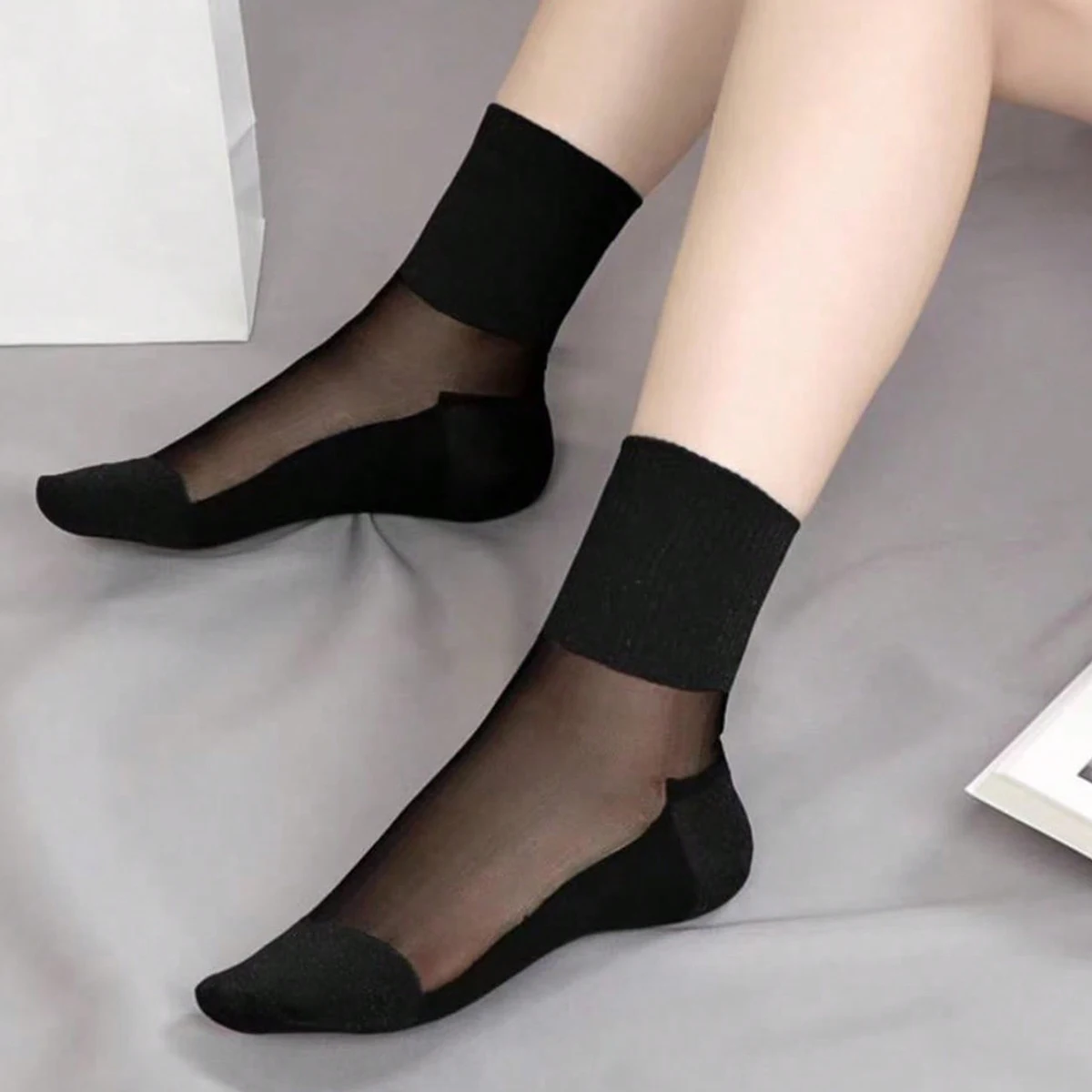 3 Pairs Summer Fashion Women Ultrathin Transparent Socks Glitter Crystal Glass Silk Socks Beautiful Lace Shiny Socks image 2