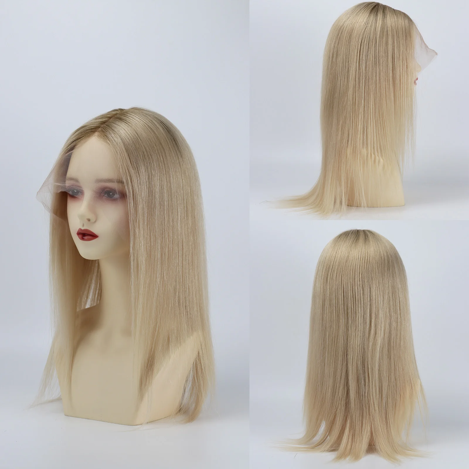 

Ombre Blonde Human Hair Medical Wig Silk Top PU Silicone Around Soft Fabric Net Virgin European Hair Women Wig with Baby Hair