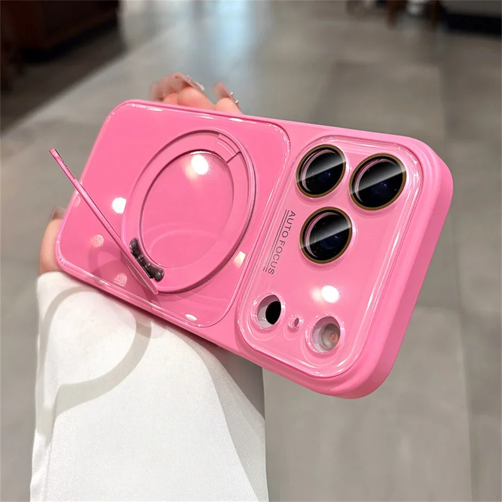 360° Rotating Holder Magnetic Phone  Case for iPhone 17 16 15 Pro Max 14 13 12 11 For Magsafe Lens Protection Glossy Cover