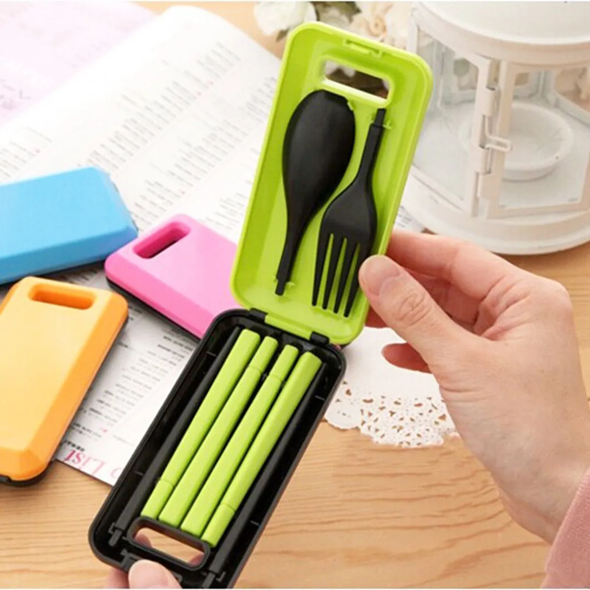 3Pcs Portable Stainless Steel Cutlery Set Foldable Spoon Chopsticks Fork Rust Free Lightweight Dinnerware for Car Camp Hike view 5