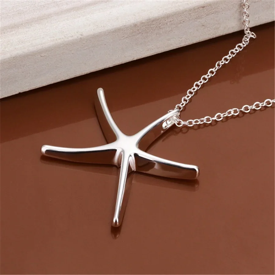 wholesale Silver Plated necklace jewelry fashion cute Star Starfish chain women lady wedding p027 ,