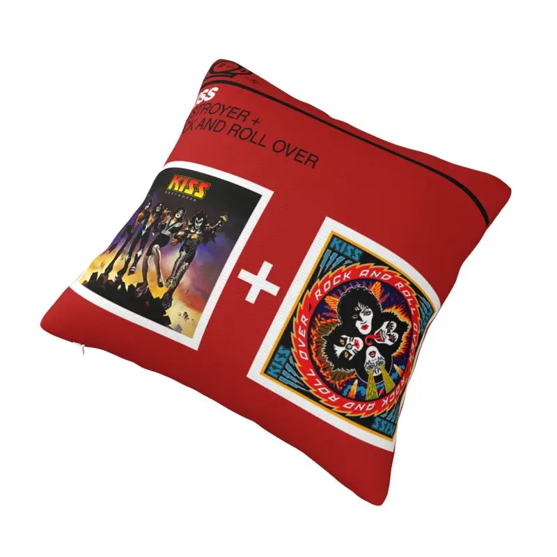 Custom Fashion Kiss Rock Roll Cushion Cover 45x45cm Polyester Gorgeous Metal Heavy Band Pillow for Car Square Pillowcase