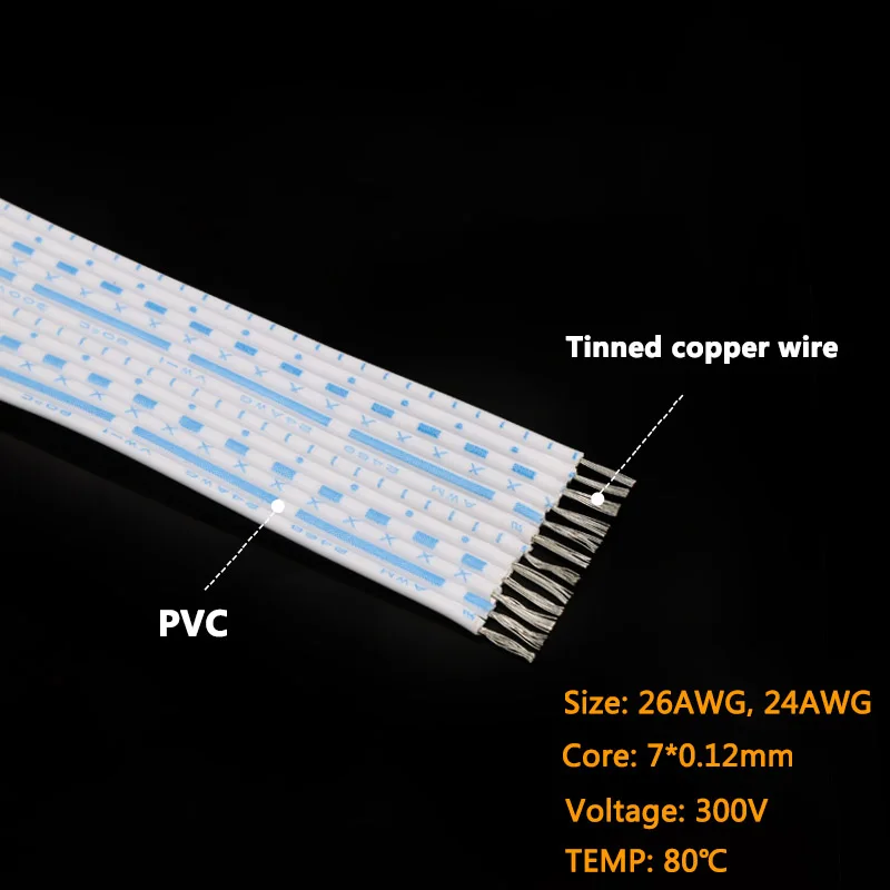 1-10M UL2468 Płaski kabel taśmowy 26/24AWG Ekran wyświetlacza LED 2,54 mm Niebiesko-biały terminal PVC Linia przyłączeniowa 6P 7P 8P 9P 10P12P — zdjęcie 6
