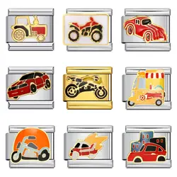 WG 1pc  Italian Module Bracelet Fire Truck Train Car Charm Links Various Transportation Module Accessories Diy Necklace