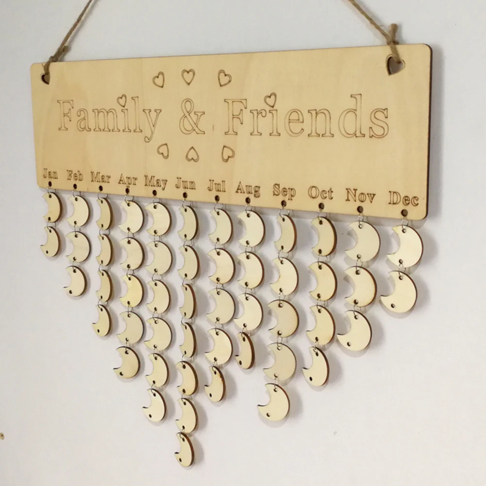 

50pcs Family Friends Birthday Reminder Wooden Plaque Hanging Calendar Board Home Decoration Gift Rope Star Accessories Wooden