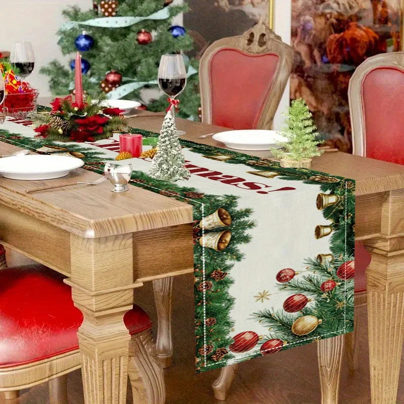 Christmas  Pine Branches Xmas Ball Table Runner Party Decor Washable Winter Kitchen Dining Table Runners Christmas Decoration