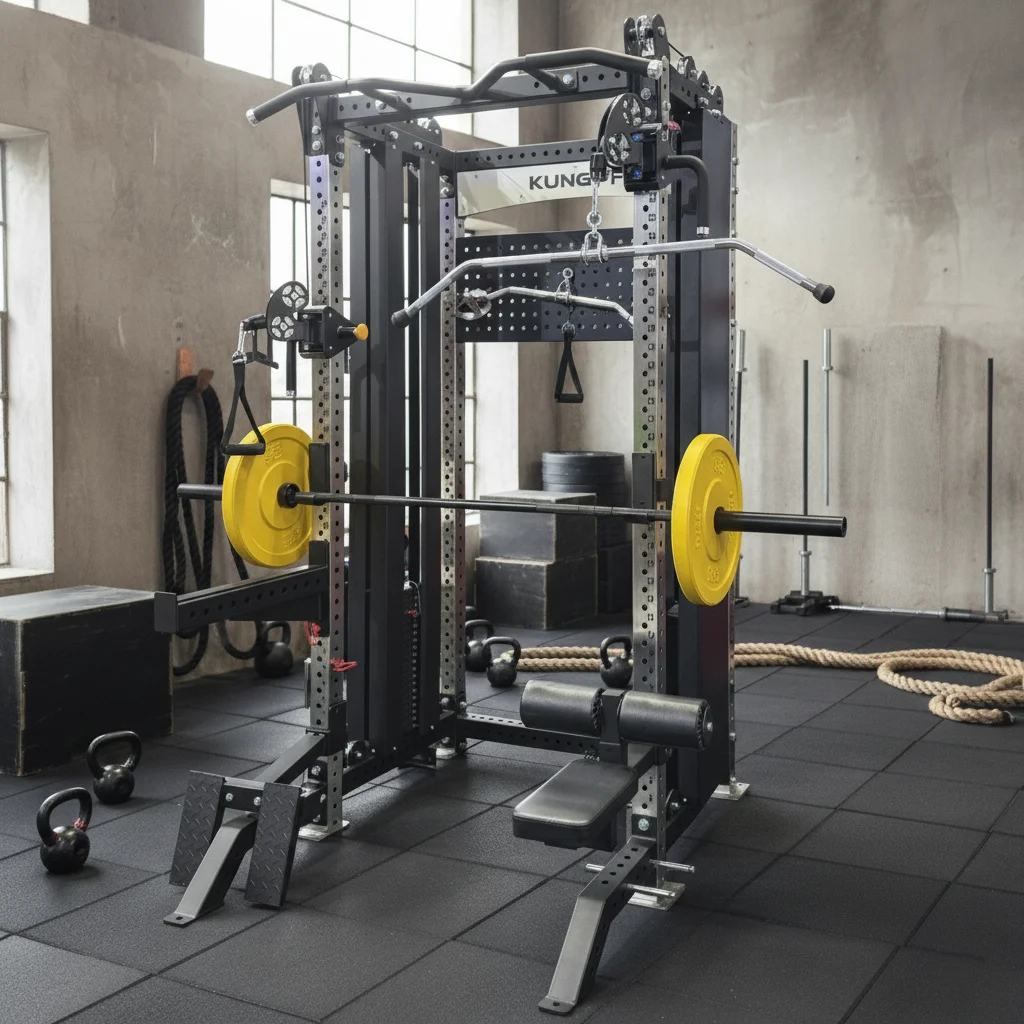Fitness Gym Equipment Commercial Use 4 Post Stainless Steel Power Rack Strength Training Power Squat Rack Cage