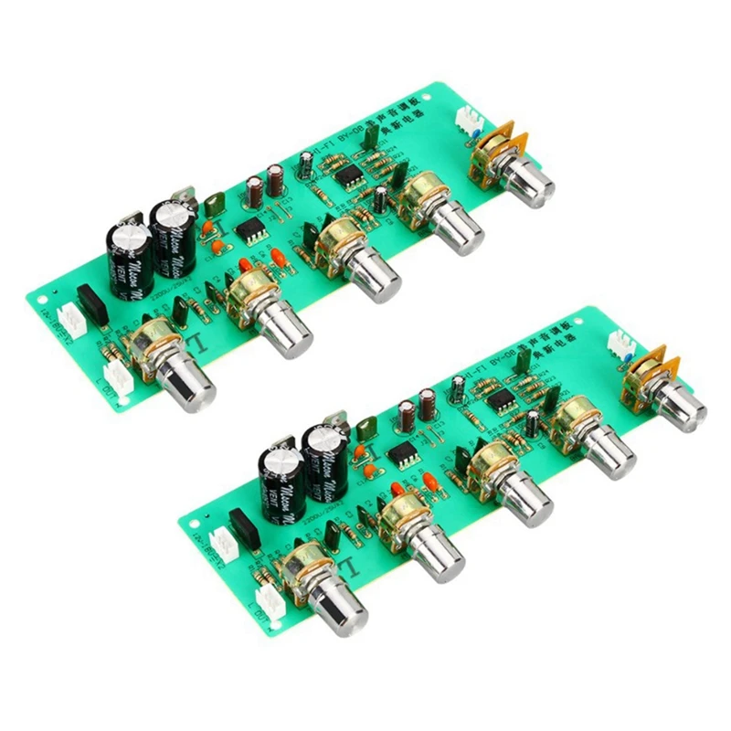 2X 2.0 HIFI AN4558 Audio Preamplifier Bass Midrange Treble Balance Adjustable Audio Preamp Finished Board