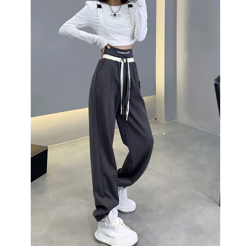 

Spring Autumn New High Waist Letter Printing Casual Pants Solid Loose All-match Lacing Harem Pants Fashion Trend Women Clothing