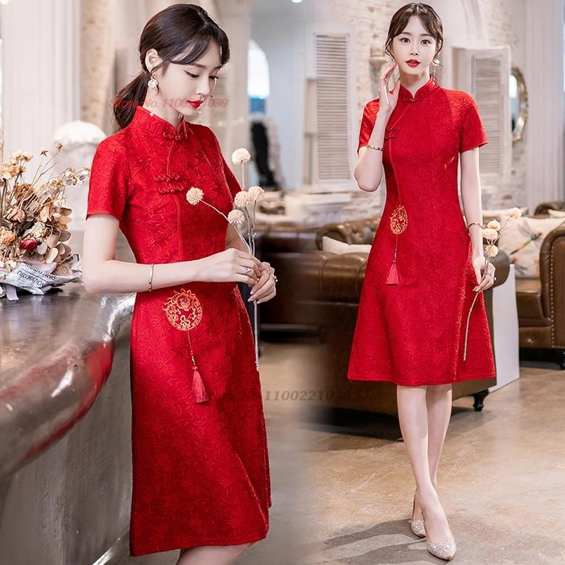 

2024 chinese improved cheongsam dress lace qipao national flower embroidery party banquet dress elegant evening dress vestido