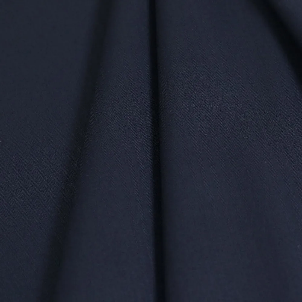 Navy Wool Blend Herringbone Fabric, Anti Static Wrinkle Proof Wool Polyester Textile For Uniform Jackets And Formal Trousers