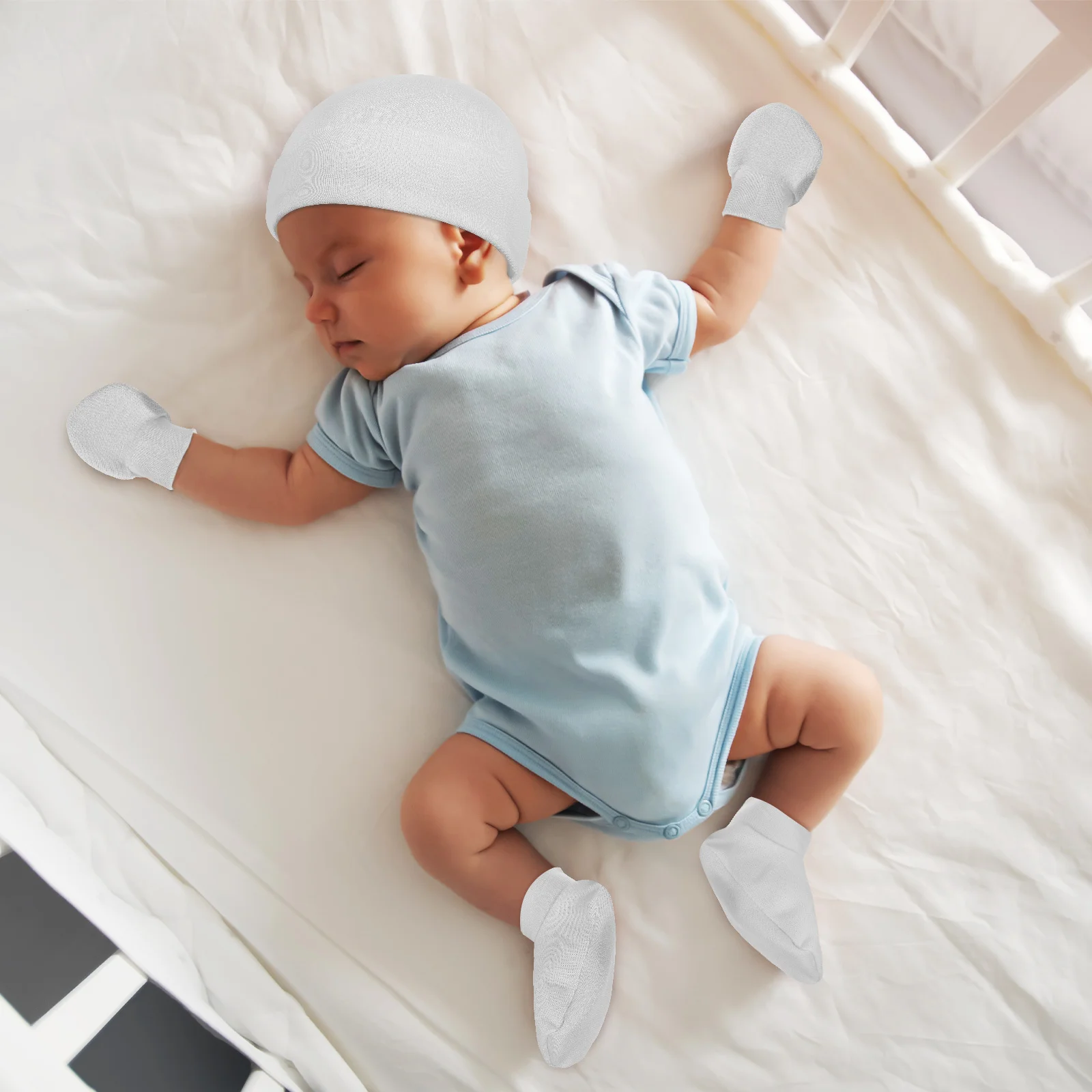 طقم مكون من قطعتين من القبعة والقفازات من القطن لعمر 0-12 شهرًا للرضع مريح ومسامي ويمكن ارتداؤه #5