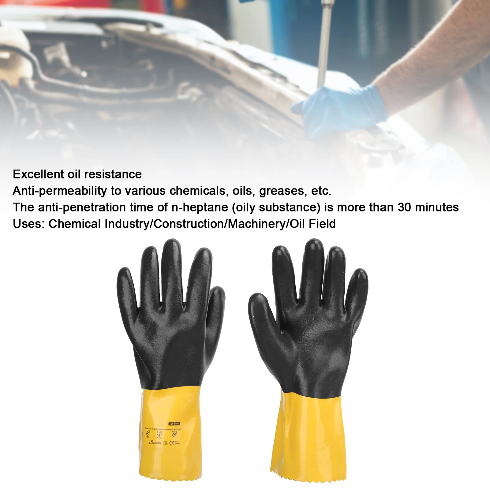 ZK30 PVC Coated Safety Work Gloves Oil Acid Alkali Resistance for Chemical Industry Machinery Work Heavy L